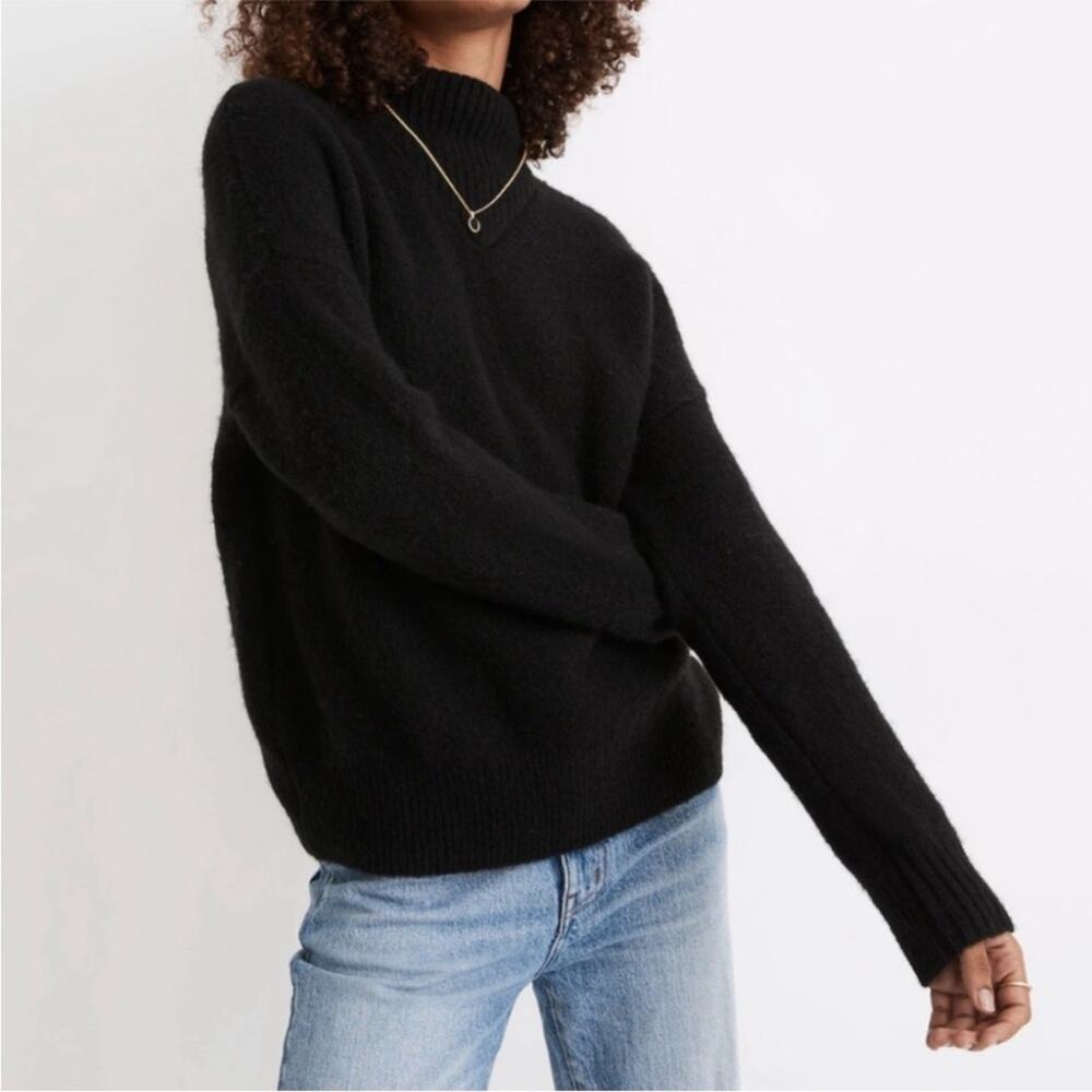 Madewell Dillon Black Wool Blend Mockneck Ribbed Sweater XS NC649